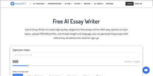 NoteGPT AI Essay Writer网页截图