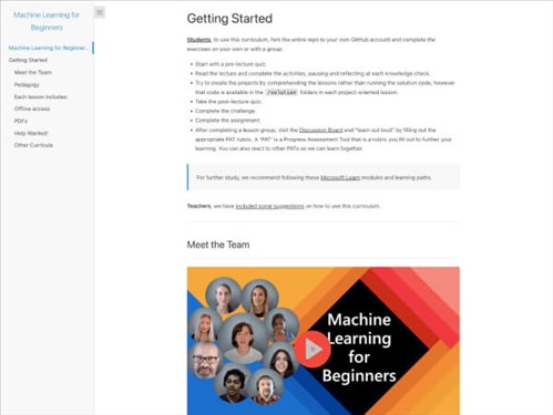 ML for Beginners网页截图